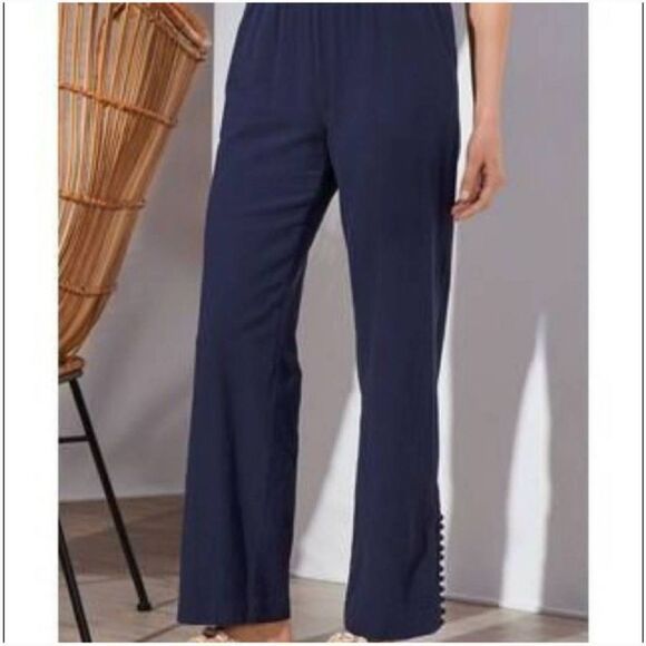 Soft Surroundings High Waisted Wide Leg Navy Blue Yacht Pants sz M‎ - Picture 1 of 9
